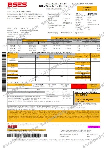 INDIA BSES electricity utility bill Word and PDF template